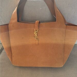 Faux suede Tan Tote with gold color latch